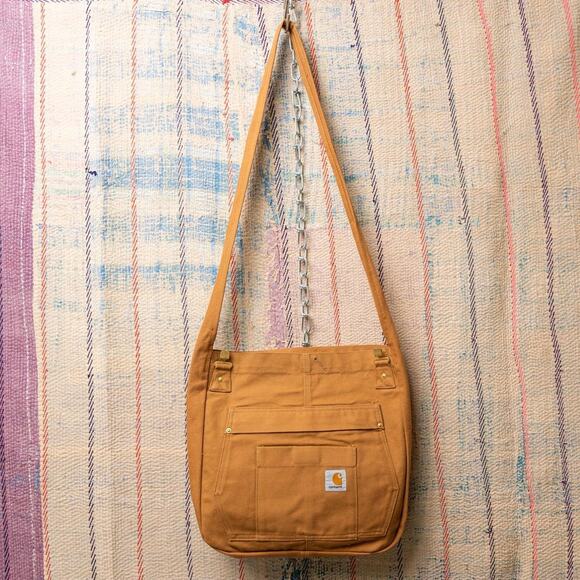 Tan upcycled carhartt crossbody bag - Picture 1 of 7